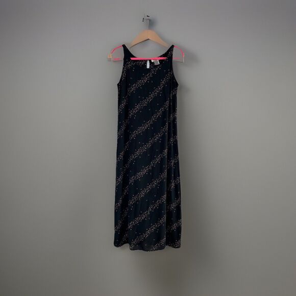 Eddie Bauer Dresses & Skirts - Eddie Bauer Black Floral Midi Dress Petite 16 Romantic Sleeveless y2k